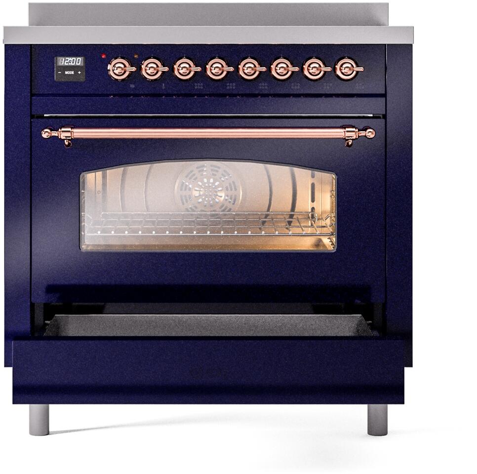 Nostalgie II 36 Inch Electric Freestanding Range in Blue with Copper Trim