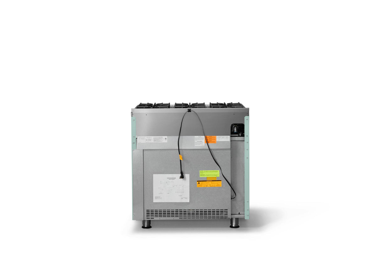 36"W. Open Burner Gas Range (Finish: Splash, Trim: Brushed Brass, Fuel: Propane)