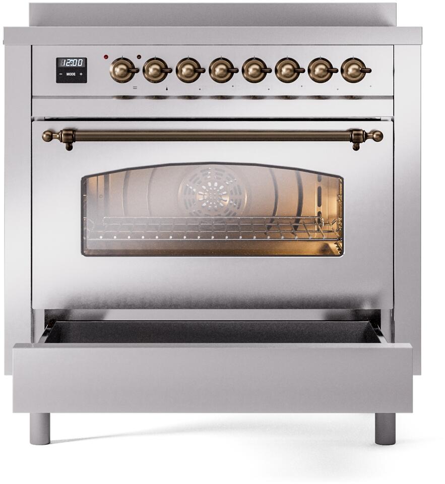 Nostalgie II 36 Inch Electric Freestanding Range in Stainless Steel with Bronze Trim