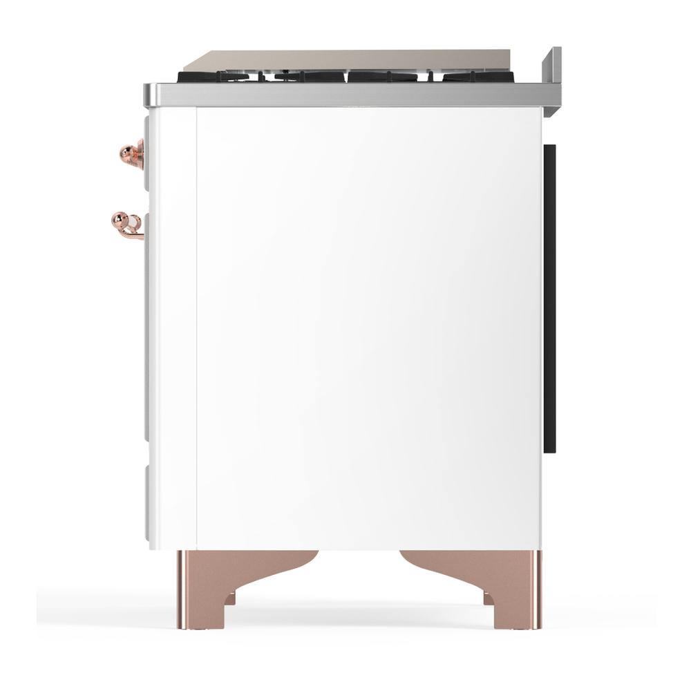 ILVE UM60FNR3WHPLP Majestic III 60 inch Dual Fuel Range with 9 Burners and Griddle, Dual Function Burner up to 25,000 BTU (Liquid Propane, Triple Glass Door, White, Copper)