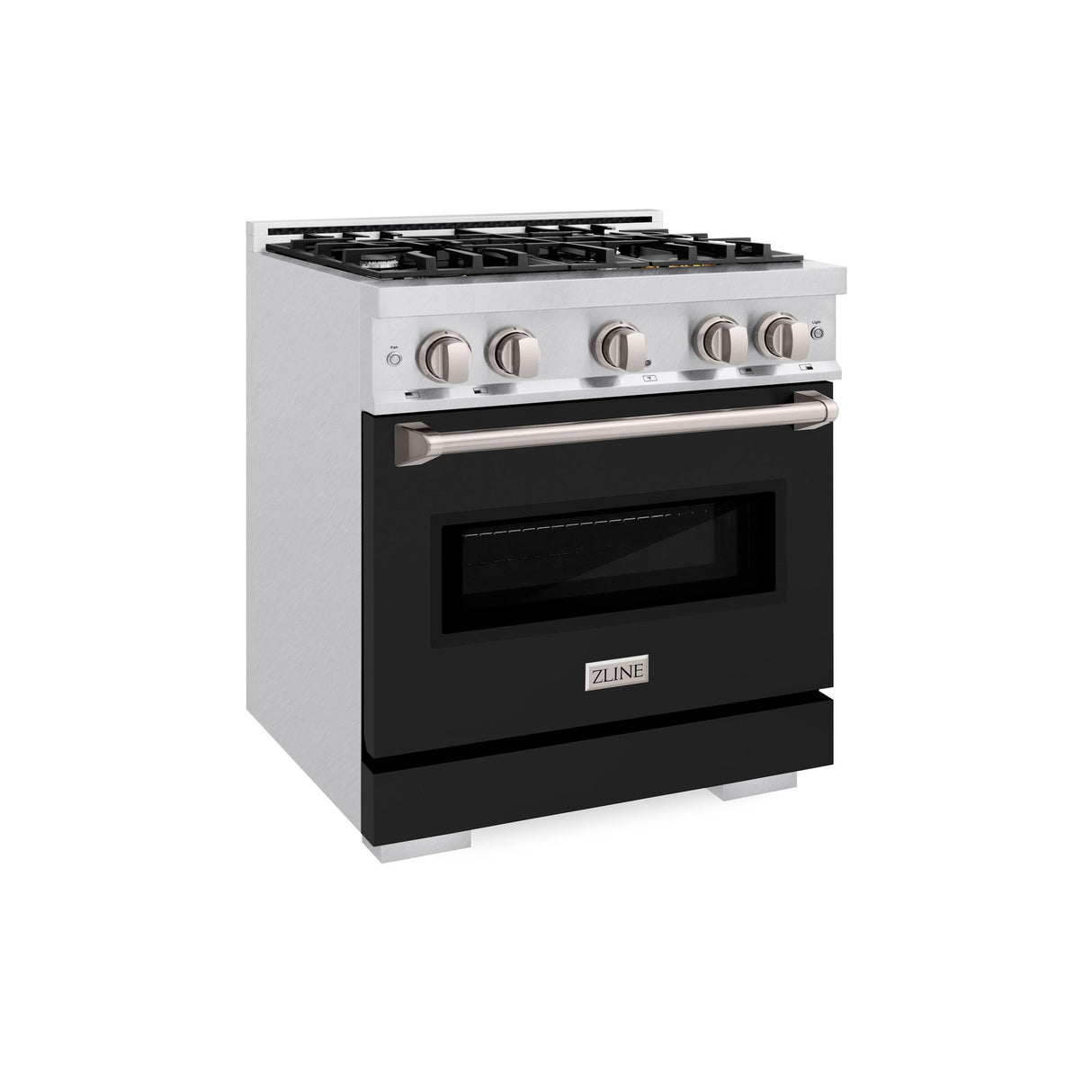 ZLINE 30 in. 4.2 cu. ft. Classic Gas Range with 4 Burner Cooktop and Convection Gas Oven in DuraSnow' Stainless Steel with Black Matte Door (CGRS-BLM-30)