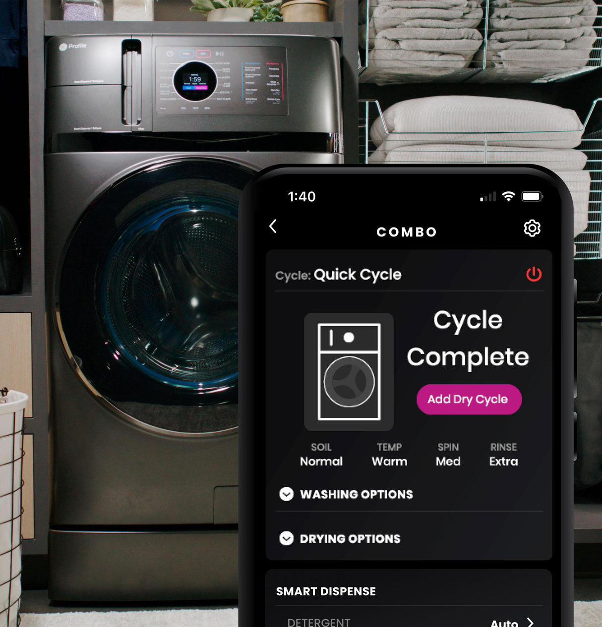 GE Profile ENERGY STAR 4.8 cu. ft. Capacity UltraFast Combo with Ventless Inverter Heat Pump Technology Washer/Dryer