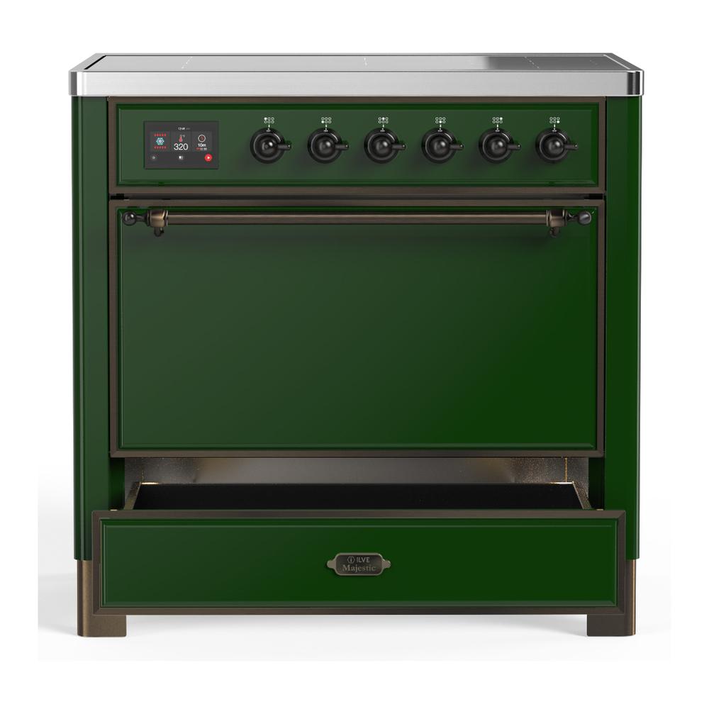 ILVE UMIB36QNR3EGB Majestic III 36 inch Induction Range with 6 Elements, 3.5 cu. ft. Total Oven Capacity (Solid Door, Emerald Green, Burnished)