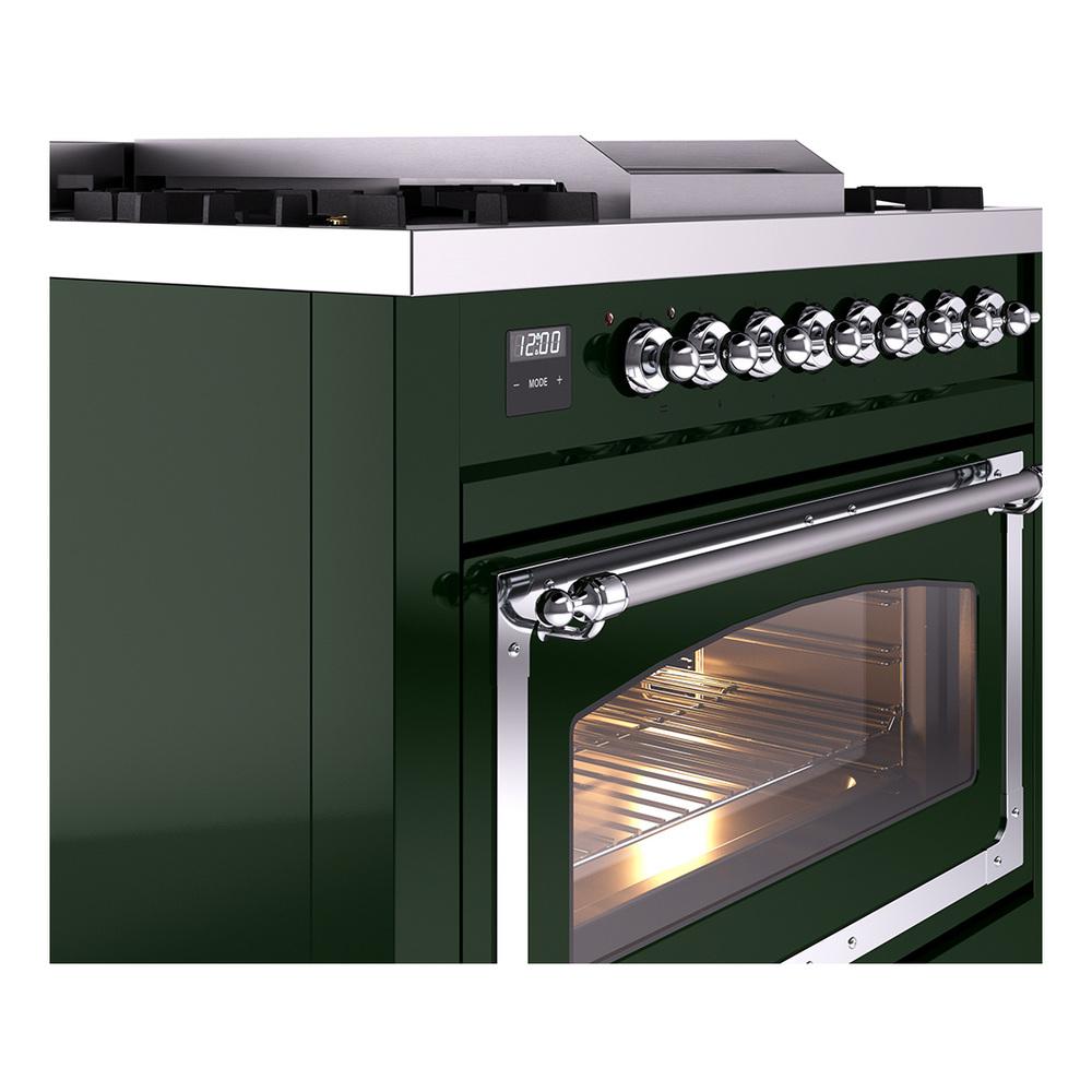 ILVE UN36FNMPEGC Nostalgie II Noblesse 36 inch Dual Fuel Range (Natural Gas, Triple Glass Door, Emerald Green, Chrome)