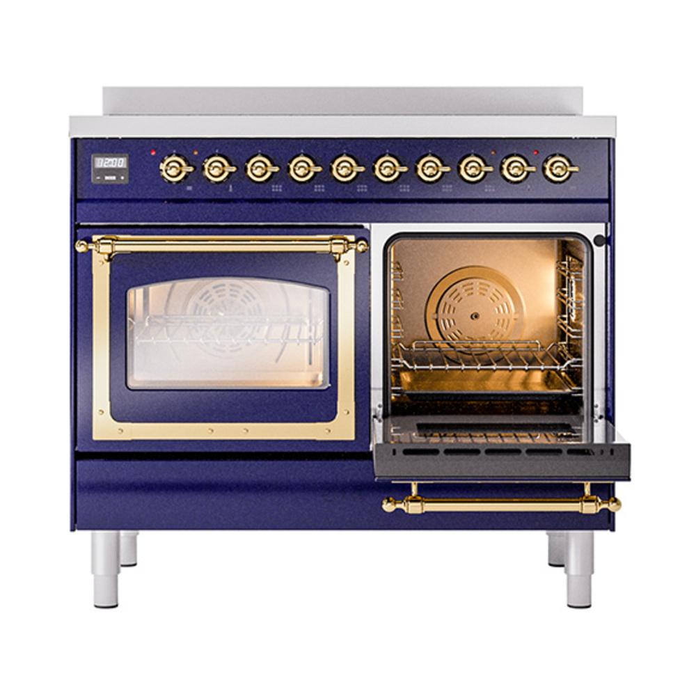 ILVE UNDI406NMPMBG Nostalgie II Noblesse 40 inch Induction Range (Triple Glass Door, Midnight Blue, Brass)
