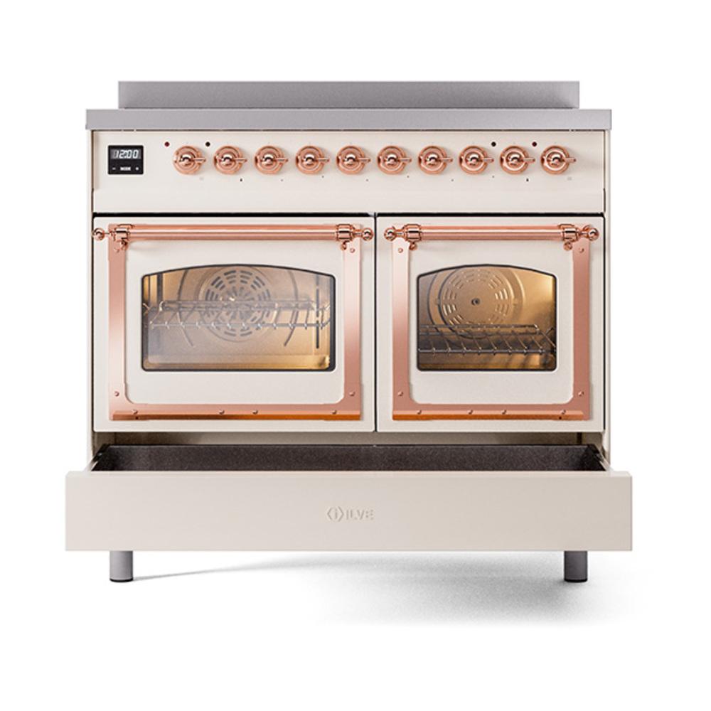 ILVE UNDI406NMPAWP Nostalgie II Noblesse 40 inch Induction Range (Triple Glass Door, Antique White, Copper)