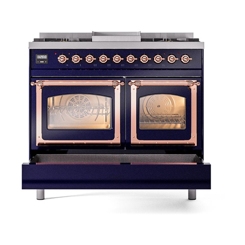 ILVE UND40FNMPMBP Nostalgie II Noblesse 40 inch Dual Fuel Range (Natural Gas, Triple Glass Door, Midnight Blue, Copper)