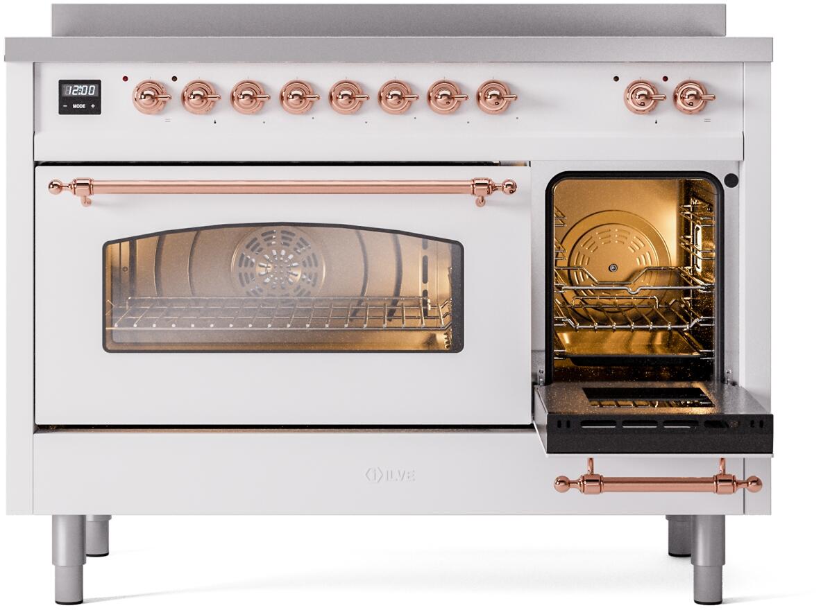 Nostalgie II 48 Inch Electric Freestanding Range in White with Copper Trim