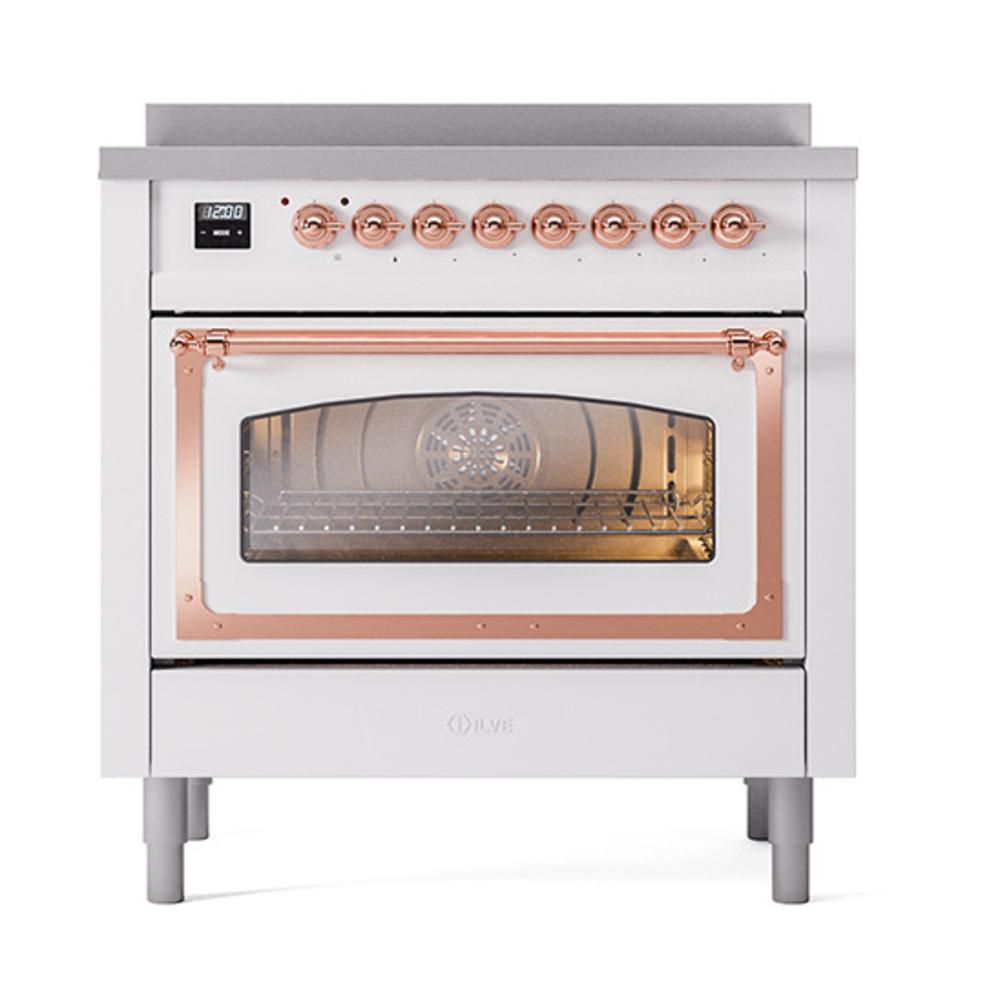 ILVE UNI366NMPWHP Nostalgie II Noblesse 36 inch Induction Range (Triple Glass Door, White, Copper)