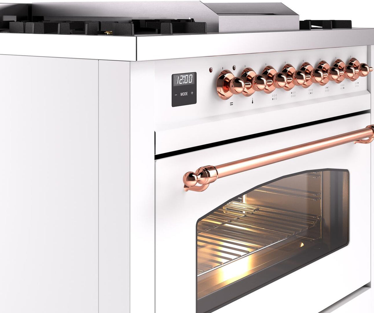 Nostalgie II 36 Inch Dual Fuel Natural Gas Freestanding Range in White with Copper Trim