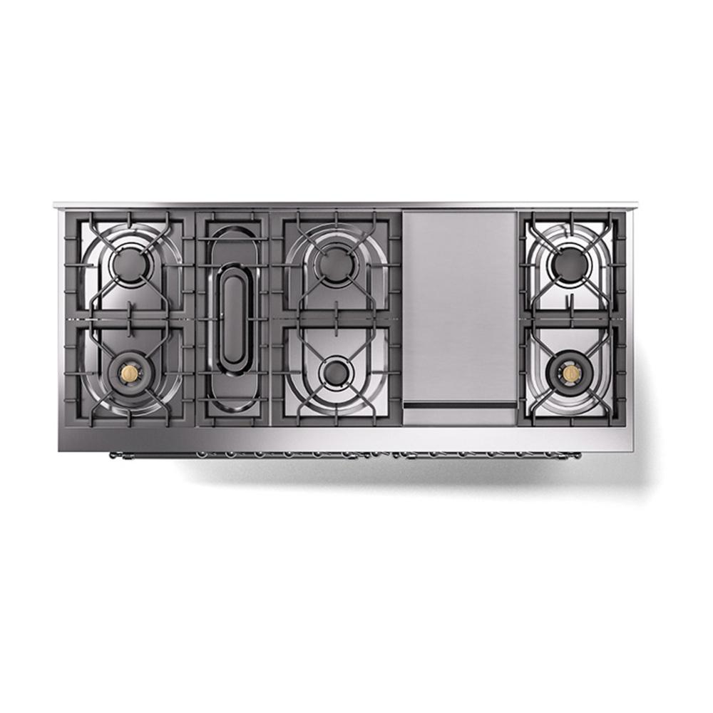 ILVE UN60FNMPBGC Nostalgie II Noblesse 60 inch Dual Fuel Range (9 Sealed Burners + Griddle, Natural Gas, Triple Glass Door, Blue Grey, Chrome)