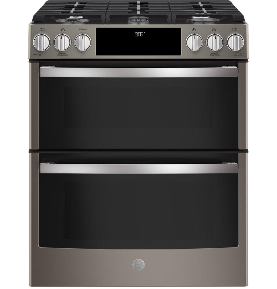GE Profile™ 30" Smart Slide-In Front-Control Gas Double Oven Convection Range