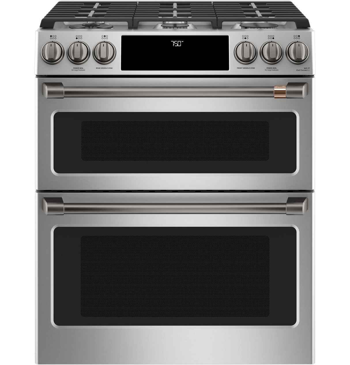 Café 30" Smart Slide-In, Front-Control, Gas Double-Oven Range with Convection