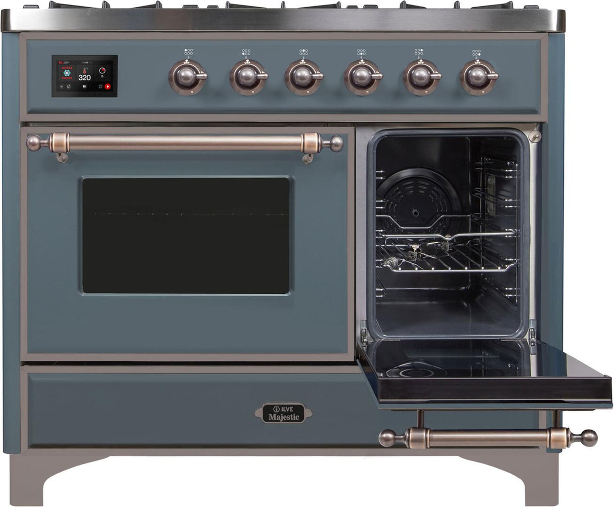 Majestic II 40 Inch Dual Fuel Natural Gas Freestanding Range in Blue Grey with Bronze Trim