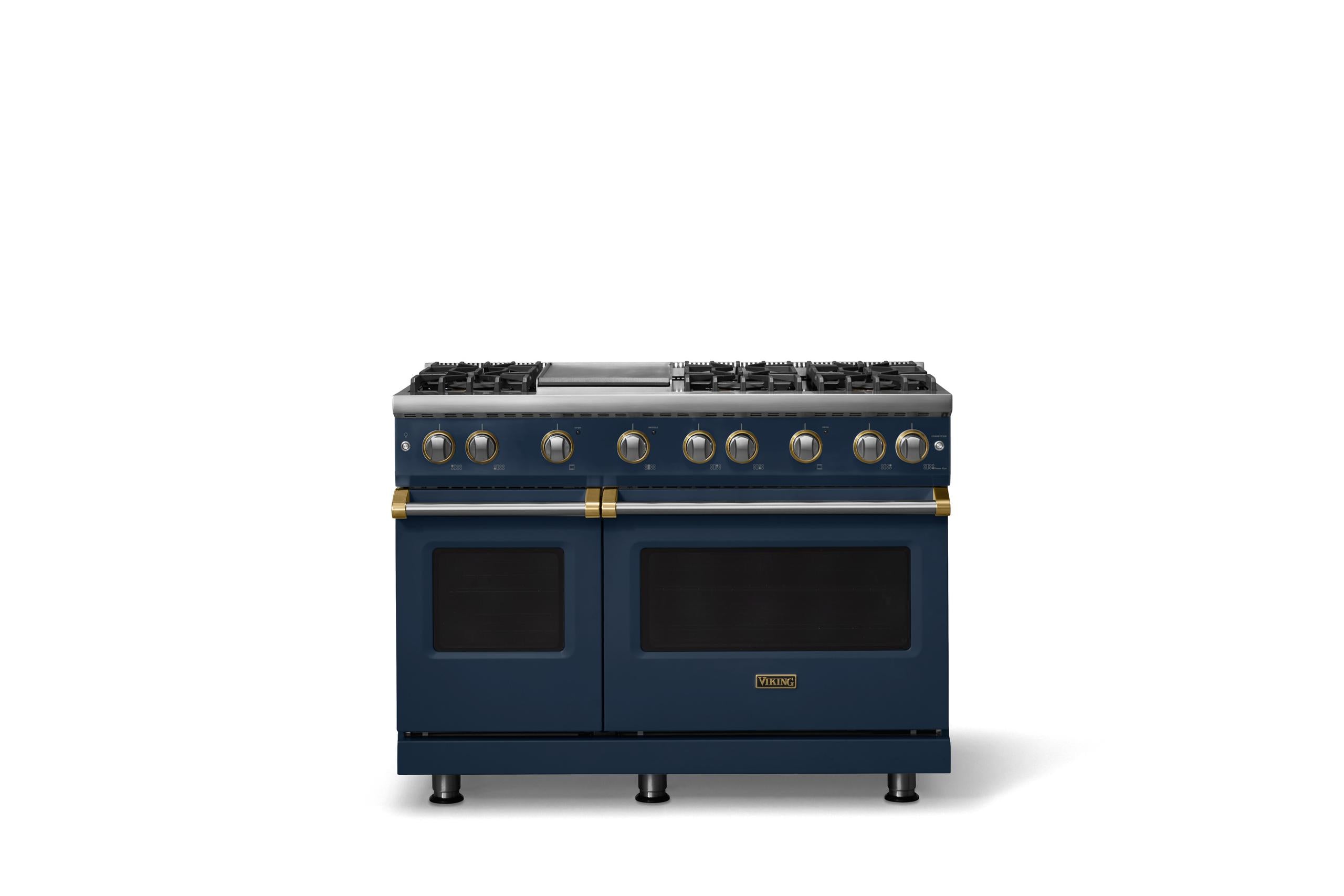 48"W. Sealed Burner Gas Range (Burner: 6g, Finish: Slate Blue, Trim: Brushed Brass, Fuel: Natural Gas)