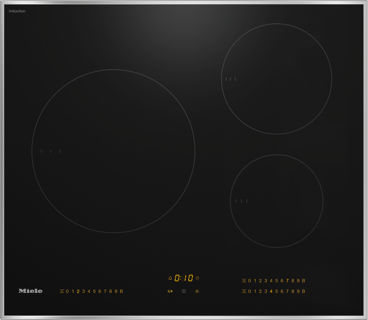 KM 7720 FR - 24-inch induction cooktop, operated with its own controls with 3 round cooking zones