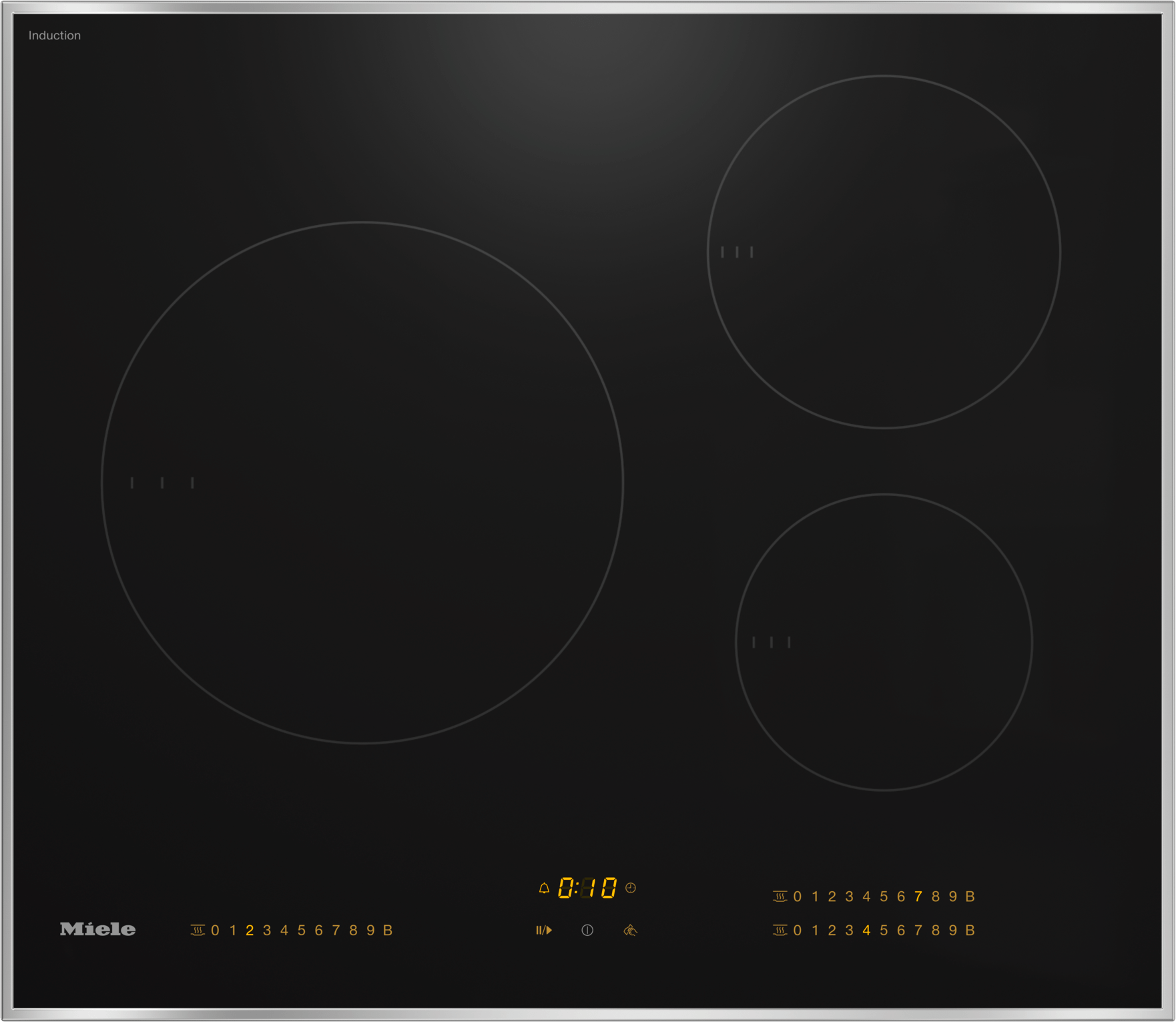 KM 7720 FR - 24-inch induction cooktop, operated with its own controls with 3 round cooking zones