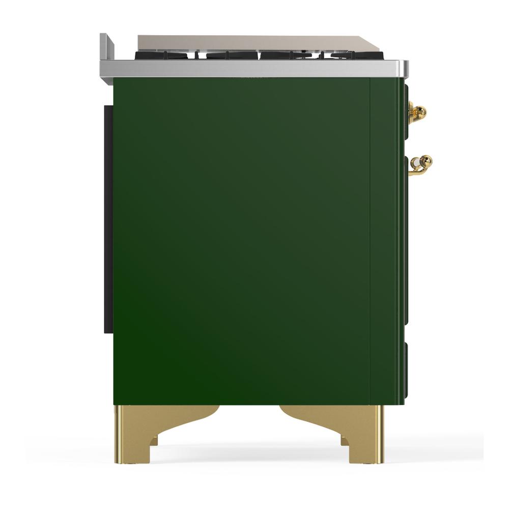 ILVE UM60FNR3EGGLP Majestic III 60 inch Dual Fuel Range with 9 Burners and Griddle, Dual Function Burner up to 25,000 BTU (Liquid Propane, Triple Glass Door, Emerald Green, Brass)