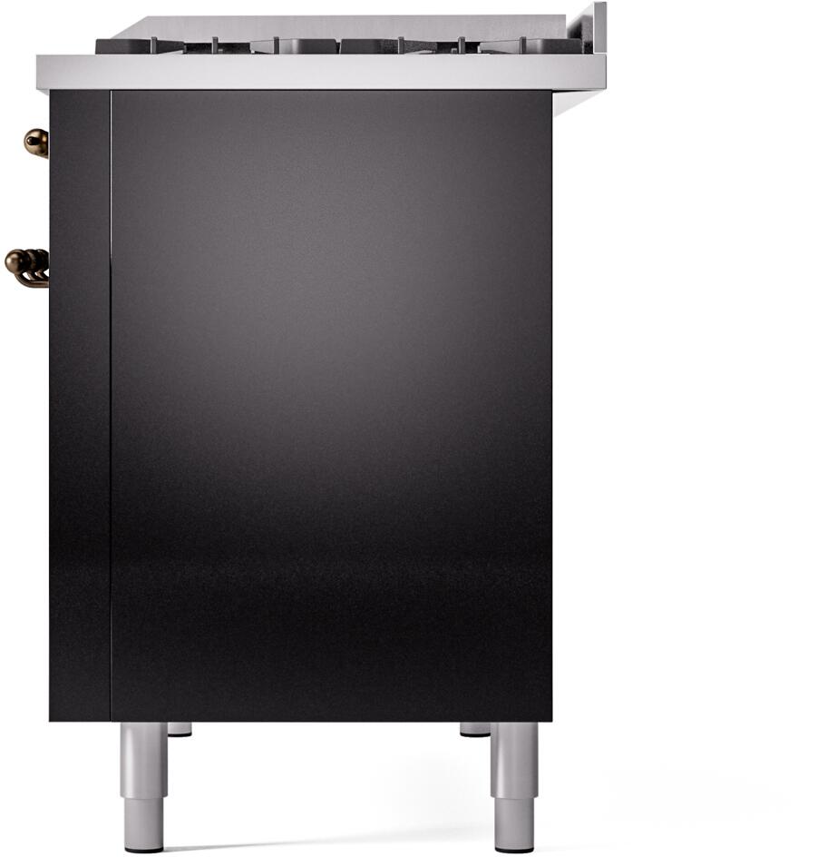 Nostalgie II 48 Inch Dual Fuel Liquid Propane Freestanding Range in Glossy Black with Bronze Trim