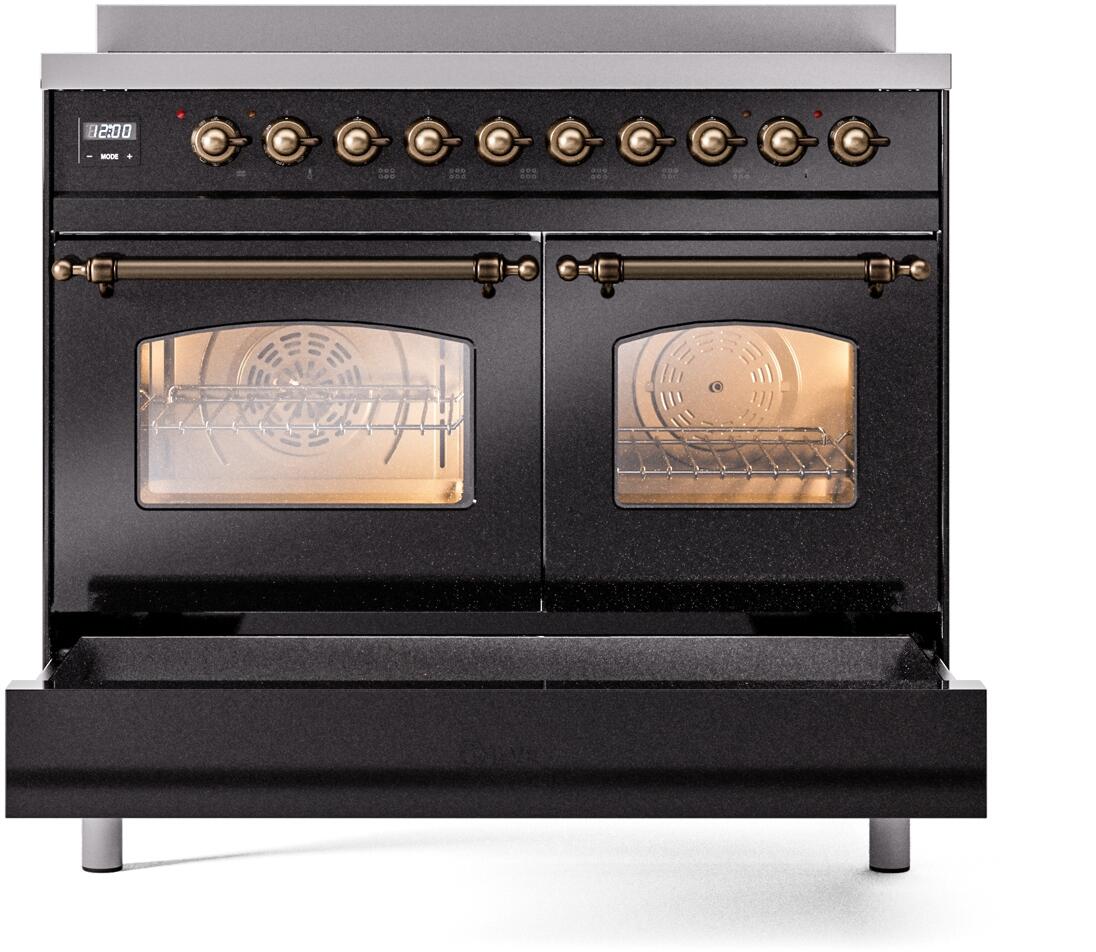 Nostalgie II 40 Inch Electric Freestanding Range in Glossy Black with Bronze Trim