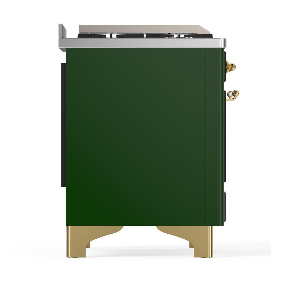 ILVE UM48FSNR3EGGLP Majestic III 48 inch Dual Fuel Range with 5 Black Brass Burners, Griddle and French Top, Dual Function Burner up to 25,000 BTU (Liquid Propane, Triple Glass Door, Emerald Green, Brass)