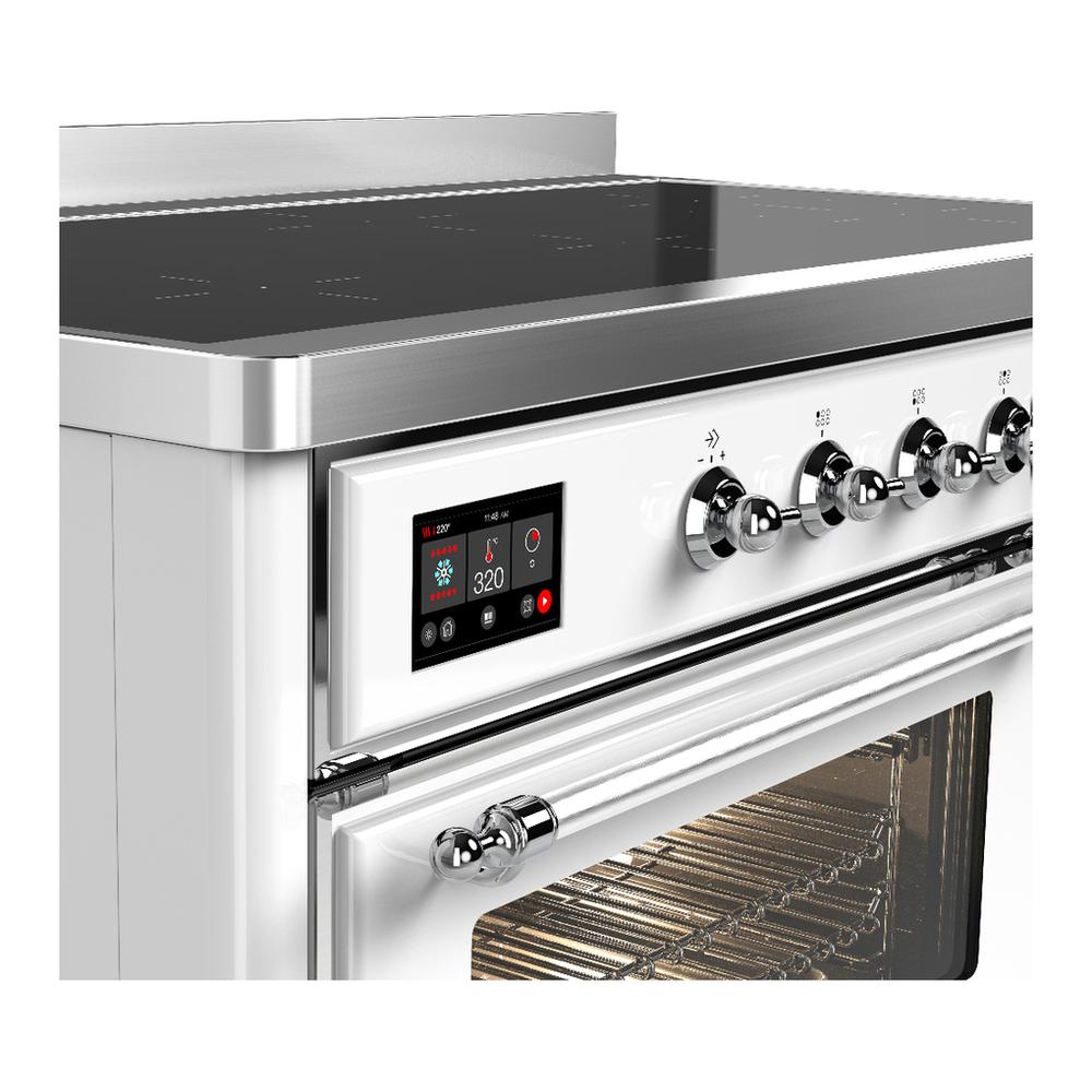 ILVE UMIB48NR3WHC Majestic III 48 inch Induction Range with 6 Elements, 5.02 cu. ft. Total Oven Capacity (Triple Glass Door, White, Chrome)