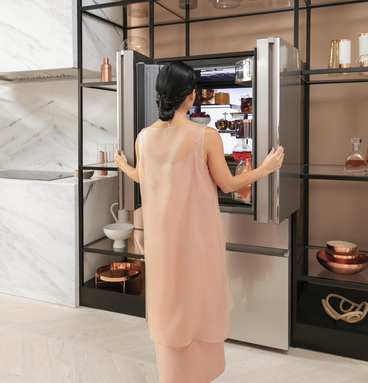 Café™ ENERGY STAR® 27.8 Cu. Ft. Smart 4-Door French-Door Refrigerator in Platinum Glass