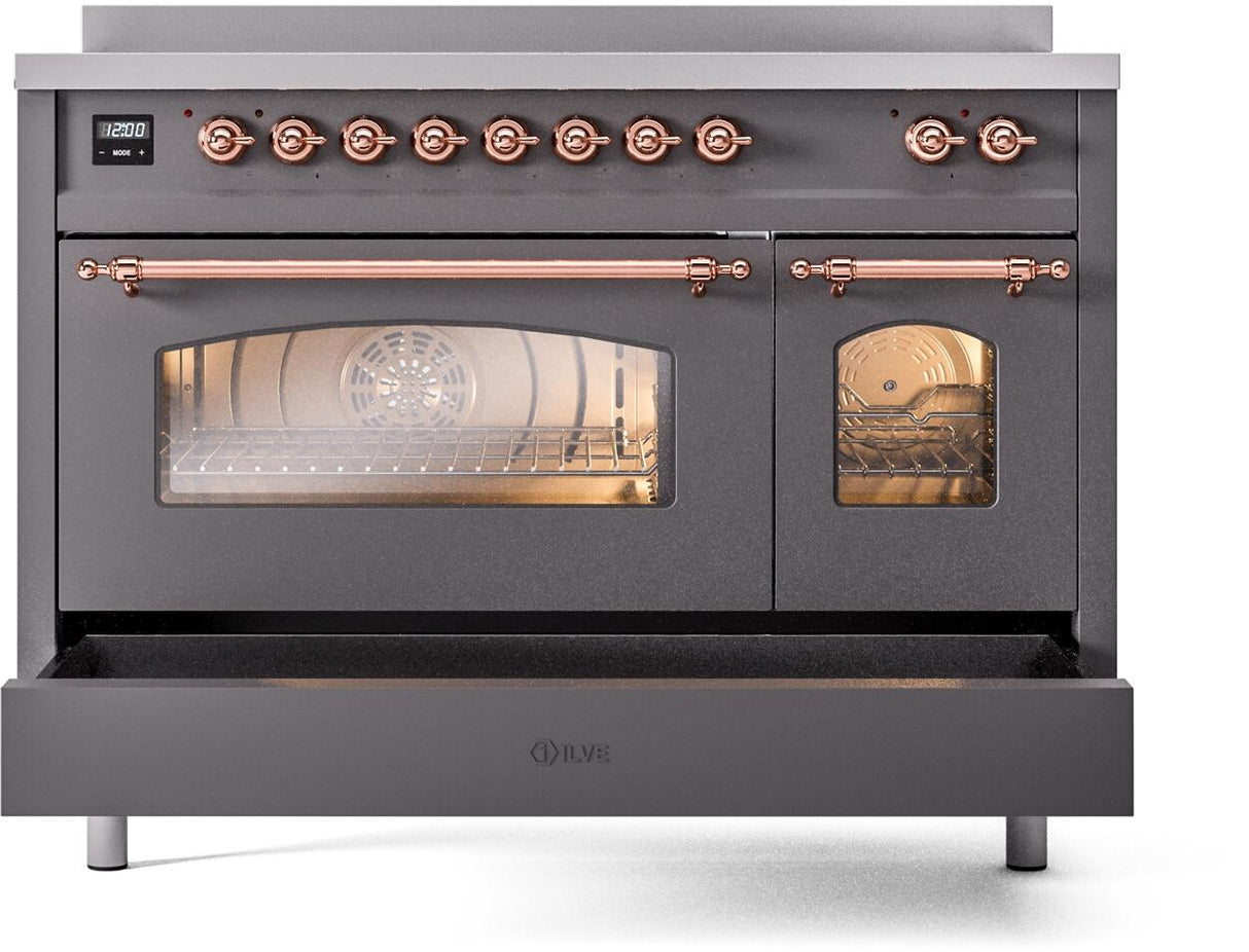 Nostalgie II 48 Inch Electric Freestanding Range in Matte Graphite with Copper Trim