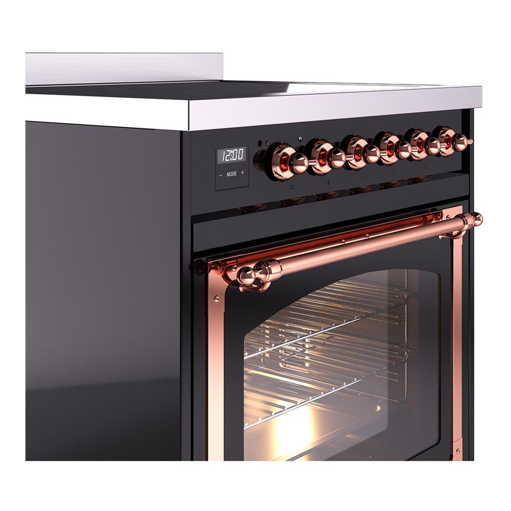 ILVE UNI304NMPBKP Nostalgie II Noblesse 30 inch Induction Range (Triple Glass Door, Glossy Black, Copper)