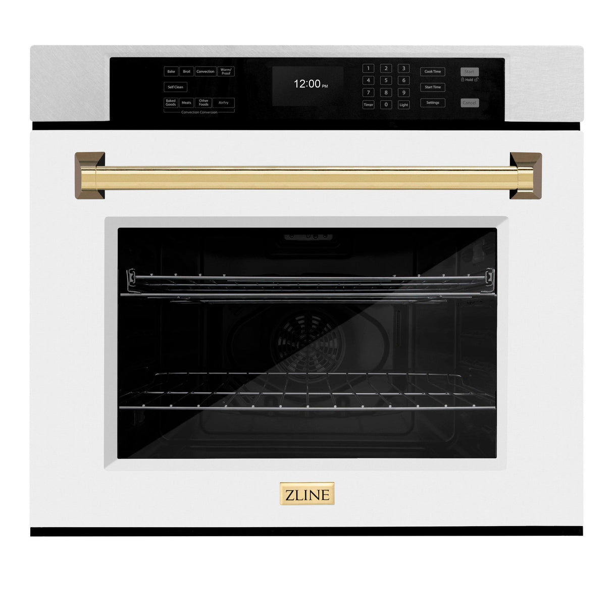 ZLINE 30 in. Autograph Edition Professional True Convection Single Wall Oven with Air Fry and Self Clean in DuraSnow' Stainless Steel with White Matte Door and Polished Gold Handle (WASSZ-WM-30-G)