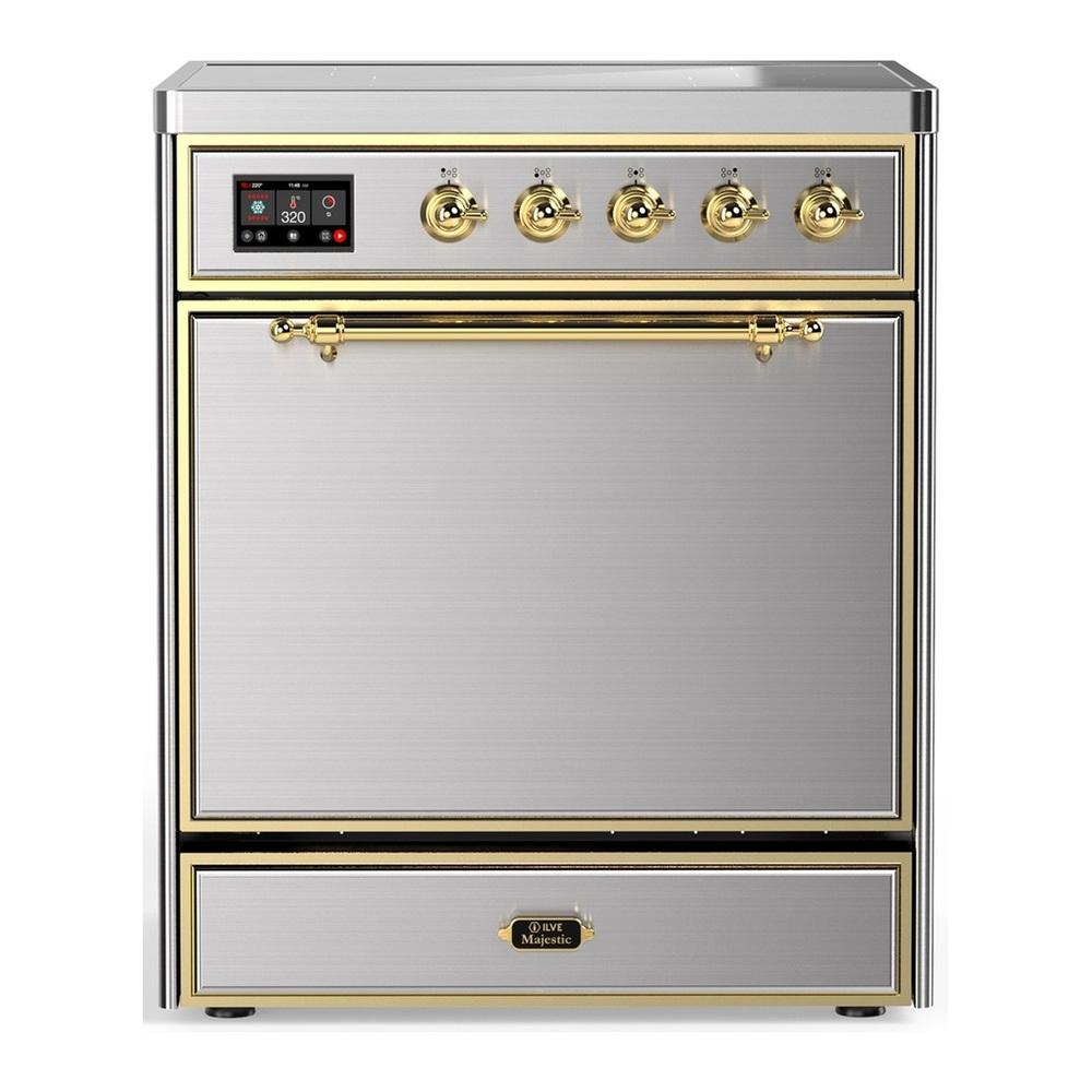 ILVE UMIB30QNR3SSG Majestic III 30 inch Induction Range with 4 Elements, 4 cu. ft. Oven Capacity (Solid Door, Stainless Steel, Brass)