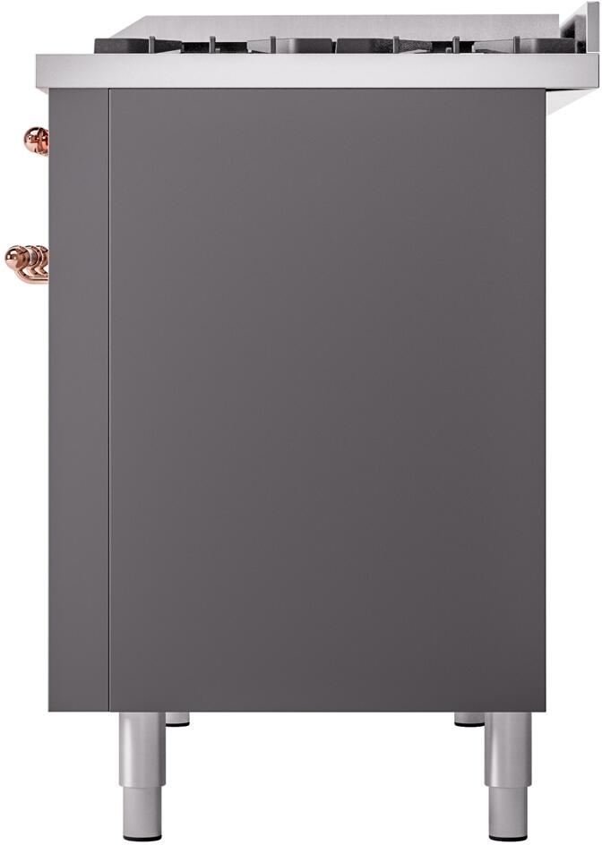Nostalgie II 48 Inch Dual Fuel Natural Gas Freestanding Range in Matte Graphite with Copper Trim
