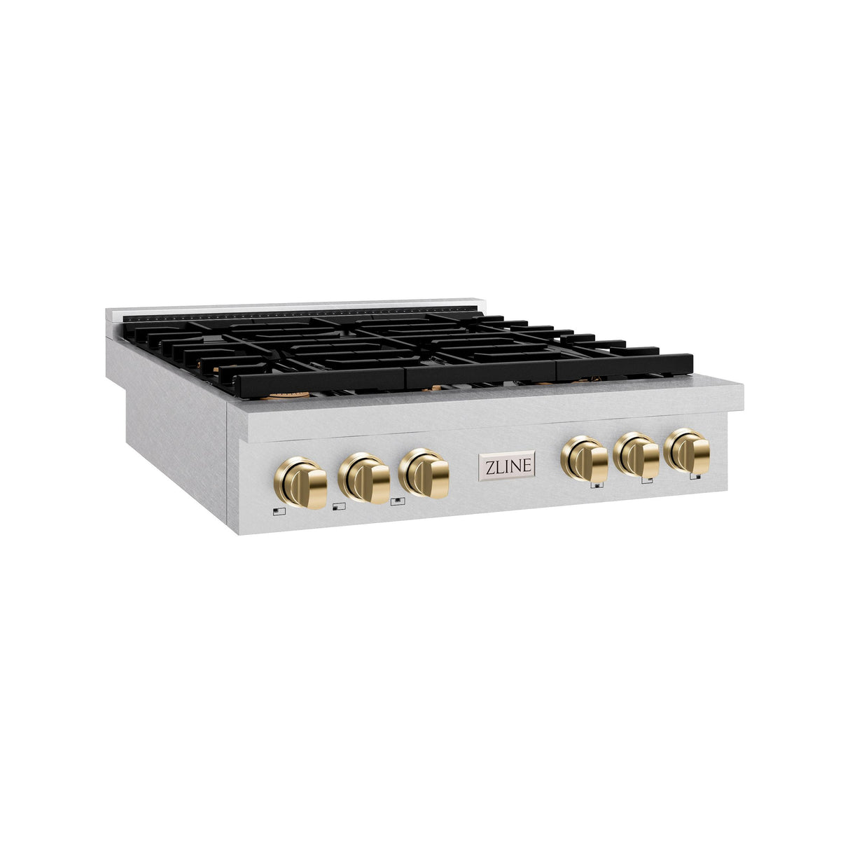 ZLINE 36 in. Autograph Edition Paramount Gas Rangetop with 6 Burners and Porcelain Cooktop in DuraSnow' Stainless Steel with Polished Gold Accents (SRTSZ-36-G)