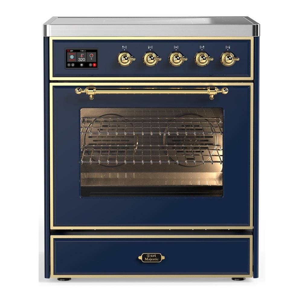 ILVE UMIB30NR3MBG Majestic III 30 inch Induction Range with 4 Elements, 4 cu. ft. Oven Capacity (Triple Glass Door, Midnight Blue, Brass)