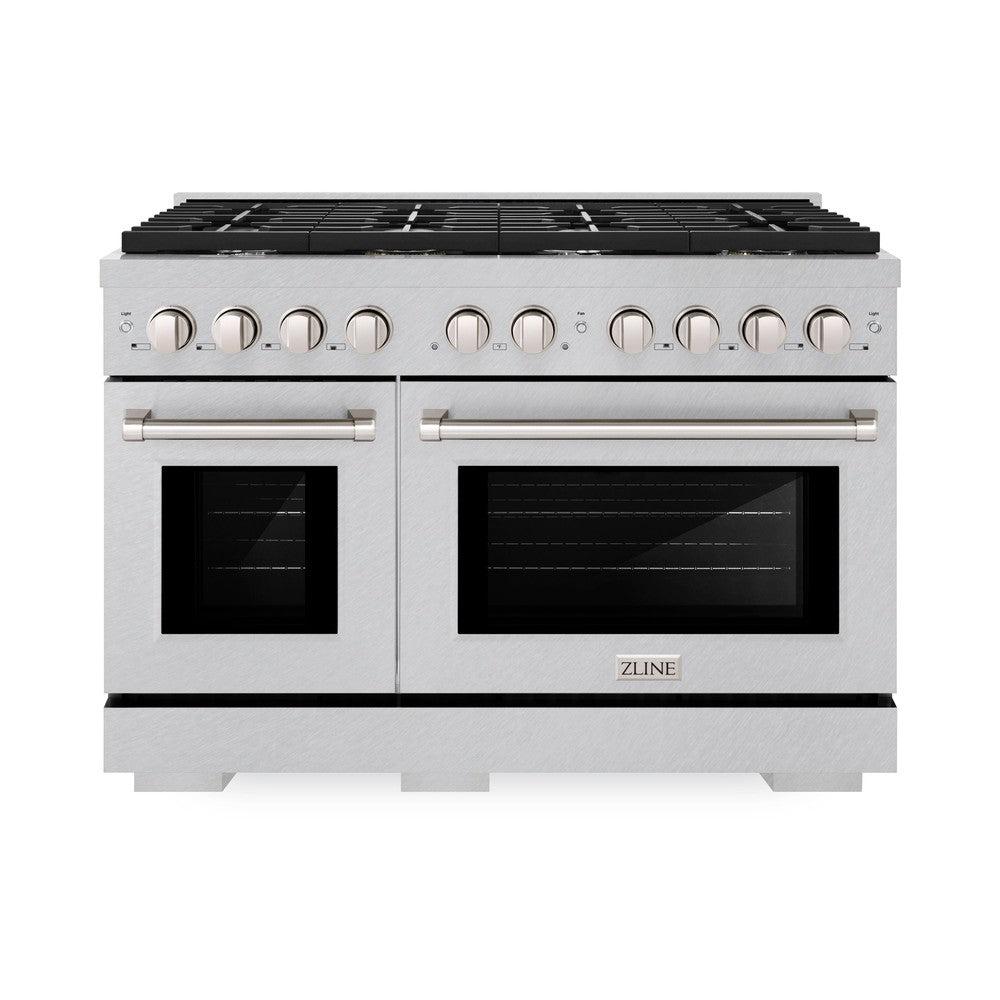 ZLINE 48 in. 6.7 cu. ft. Paramount Double Oven Dual Fuel Range with 8 Burner Gas Cooktop in DuraSnow' Stainless Steel (SDRS-48)