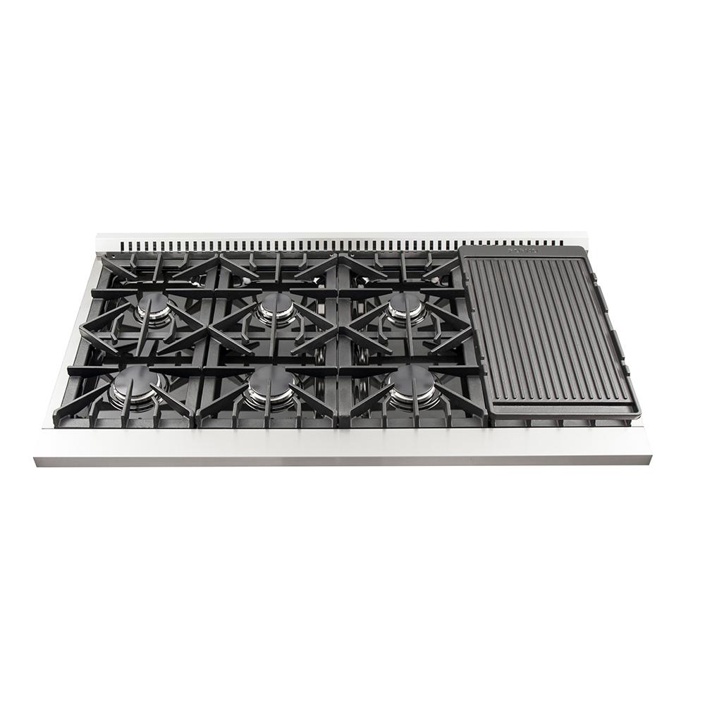 Forno Galiano 48-Inch Freestanding Gas Range, Stainless Steel, 8 Burners, 107,000 BTU, Griddle, Double Ovens, Energy Efficient
