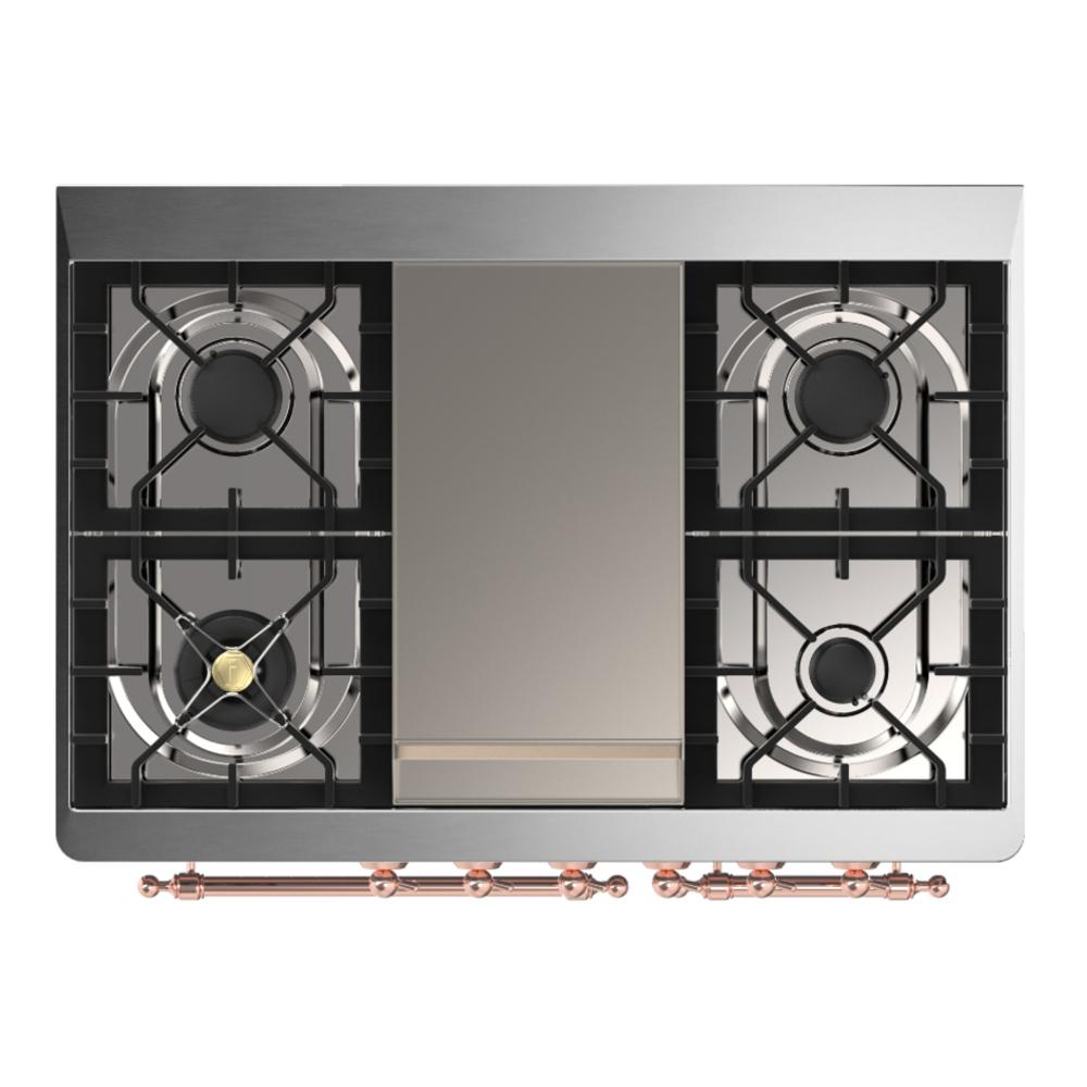 ILVE UMD40FNR3SSP Majestic III 40 inch Dual Fuel Range with 6 Burners and Griddle, Dual Function Burner up to 25,000 BTU (Natural Gas, Triple Glass Door, Stainless Steel, Copper)