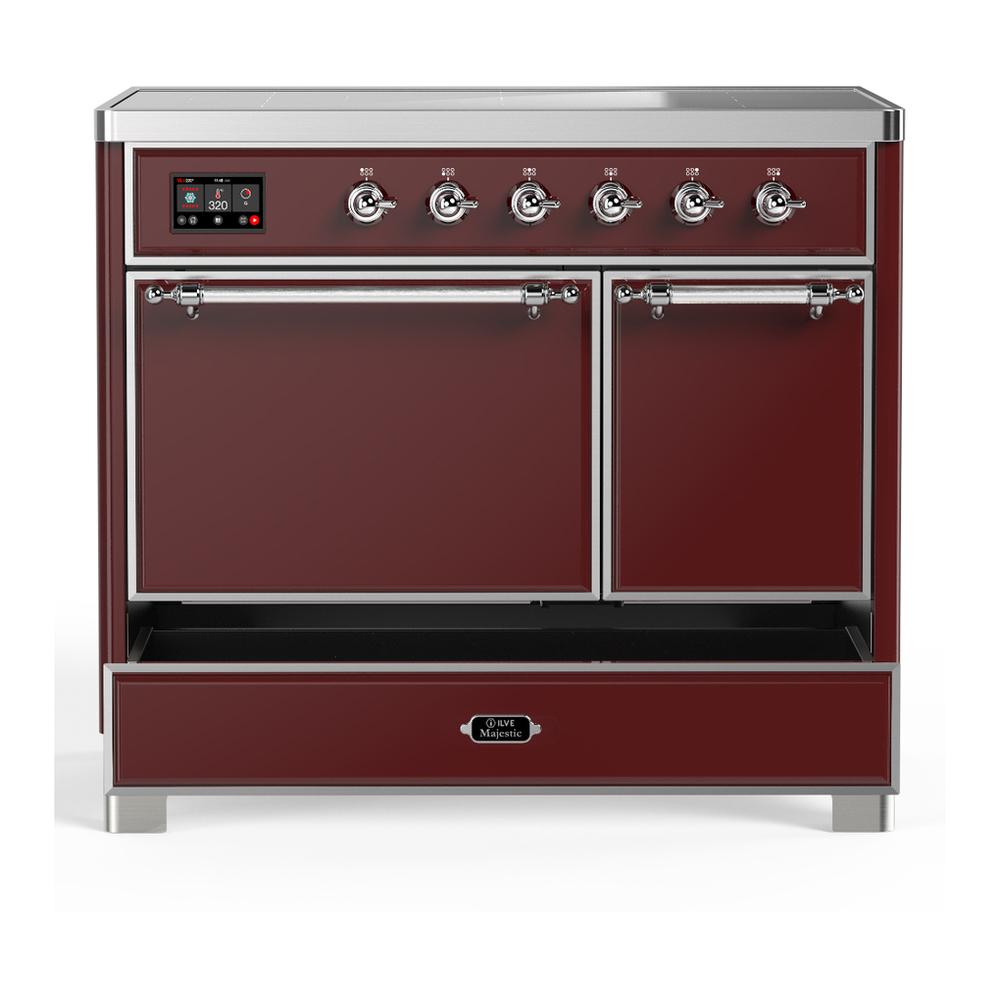 ILVE UMDIB40QNR3BUC Majestic III 40 inch Induction Range with 6 Elements, 3.82 cu. ft. Total Oven Capacity (Solid Door, Burgundy, Chrome)
