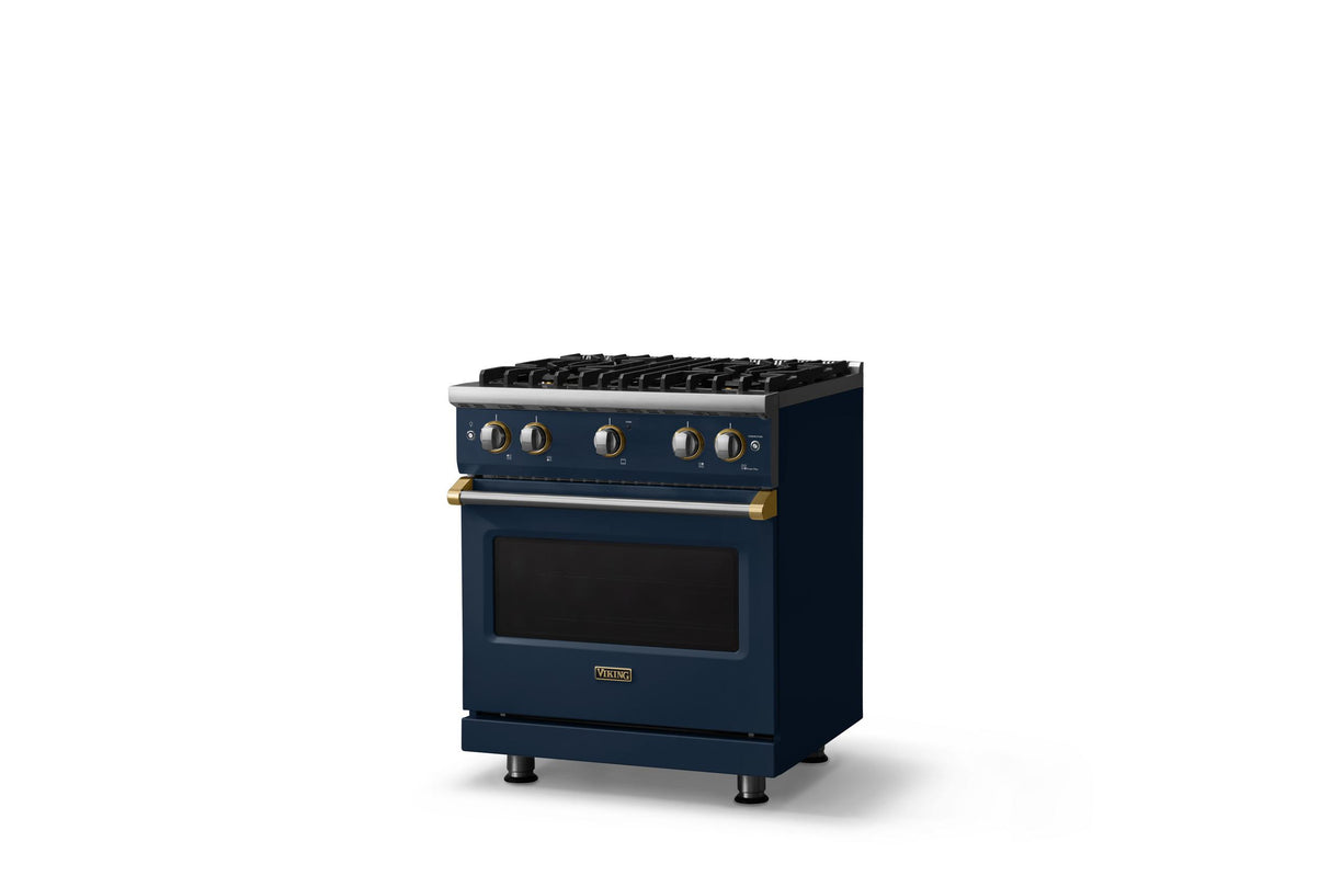 30"W. Sealed Burner Gas Range (Finish: Slate Blue, Trim: Polished Chrome, Fuel: Propane)