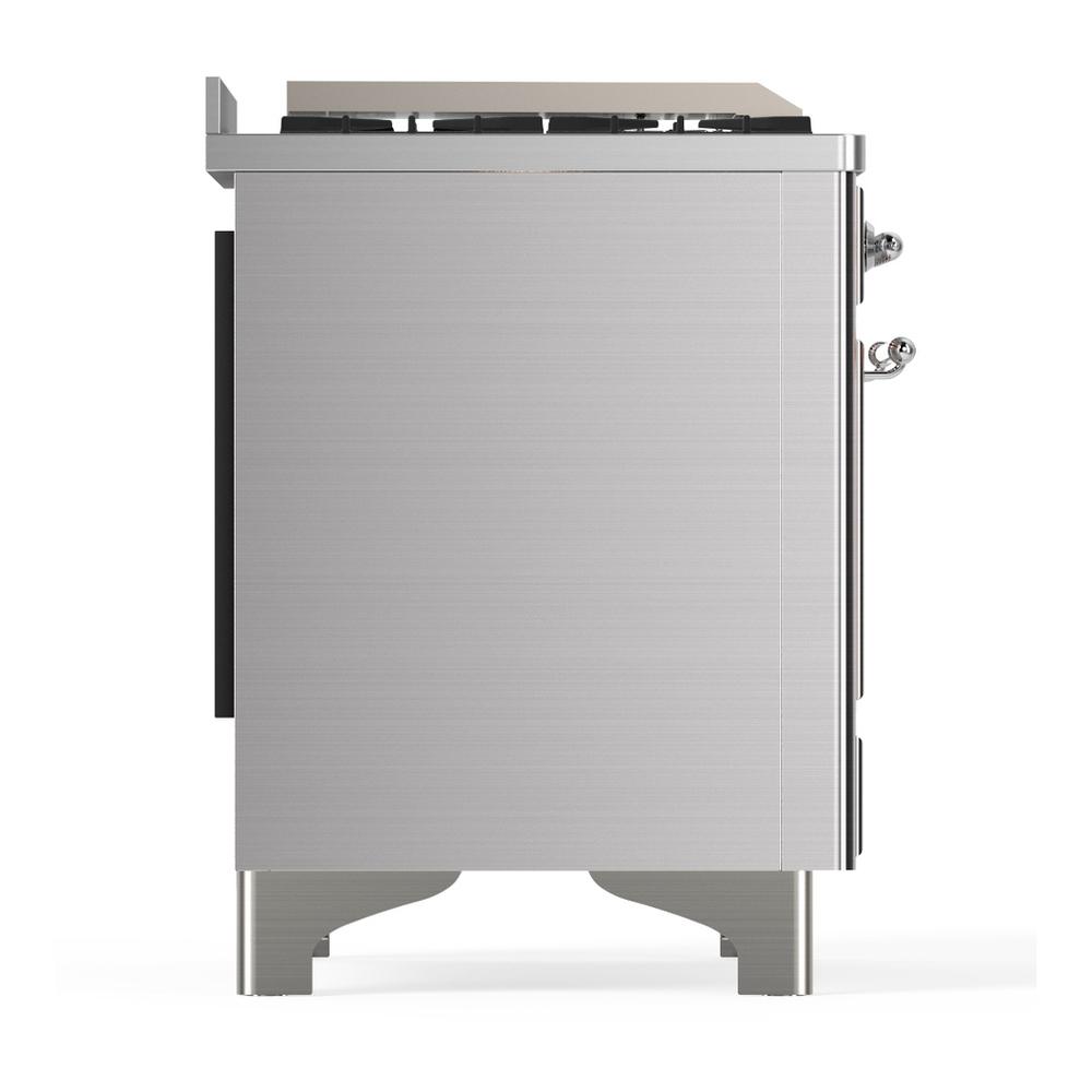 ILVE UM36FQNR3SSCLP Majestic III 36 inch Dual Fuel Range with 6 Black Brass Burners and Griddle, Dual Function Burner up to 25,000 BTU (Solid Door, Stainless Steel, Chrome, Liquid Propane)