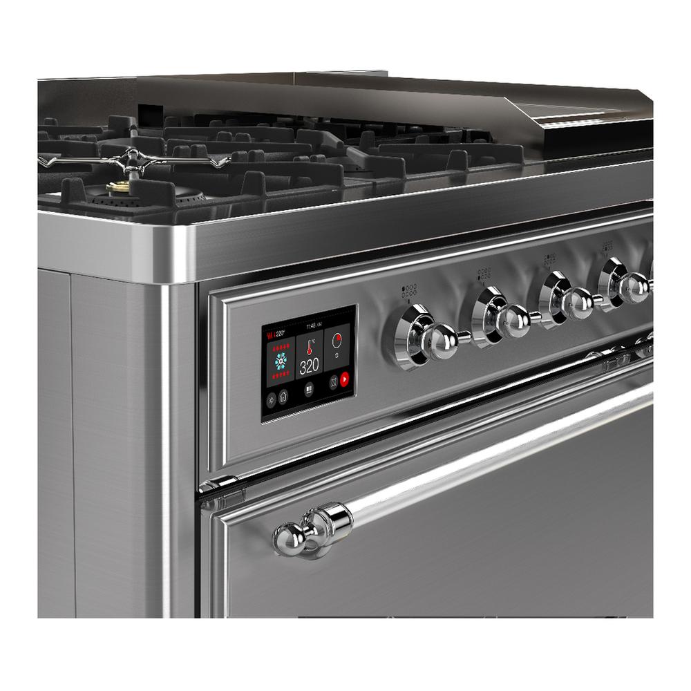 ILVE UM48FQNR3SSCLP Majestic III 48 inch Dual Fuel Range with 8 Burners and Griddle, Dual Function Burner up to 25,000 BTU (Liquid Propane, Solid Door, Stainless Steel, Chrome)