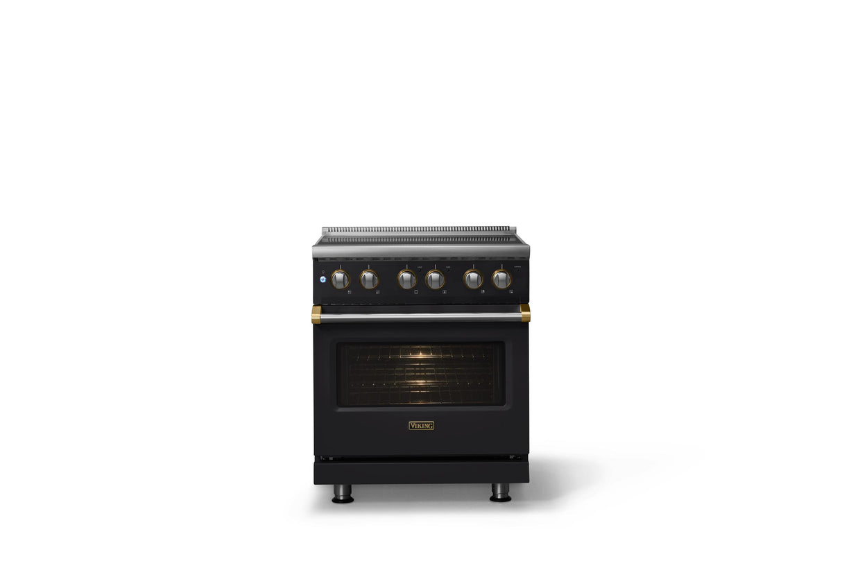 30"W. Electric Range (Finish: Onyx, Trim: Brushed Brass)