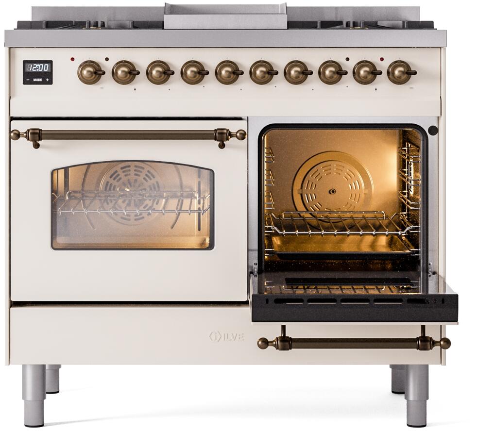 Nostalgie II 40 Inch Dual Fuel Liquid Propane Freestanding Range in Antique White with Bronze Trim