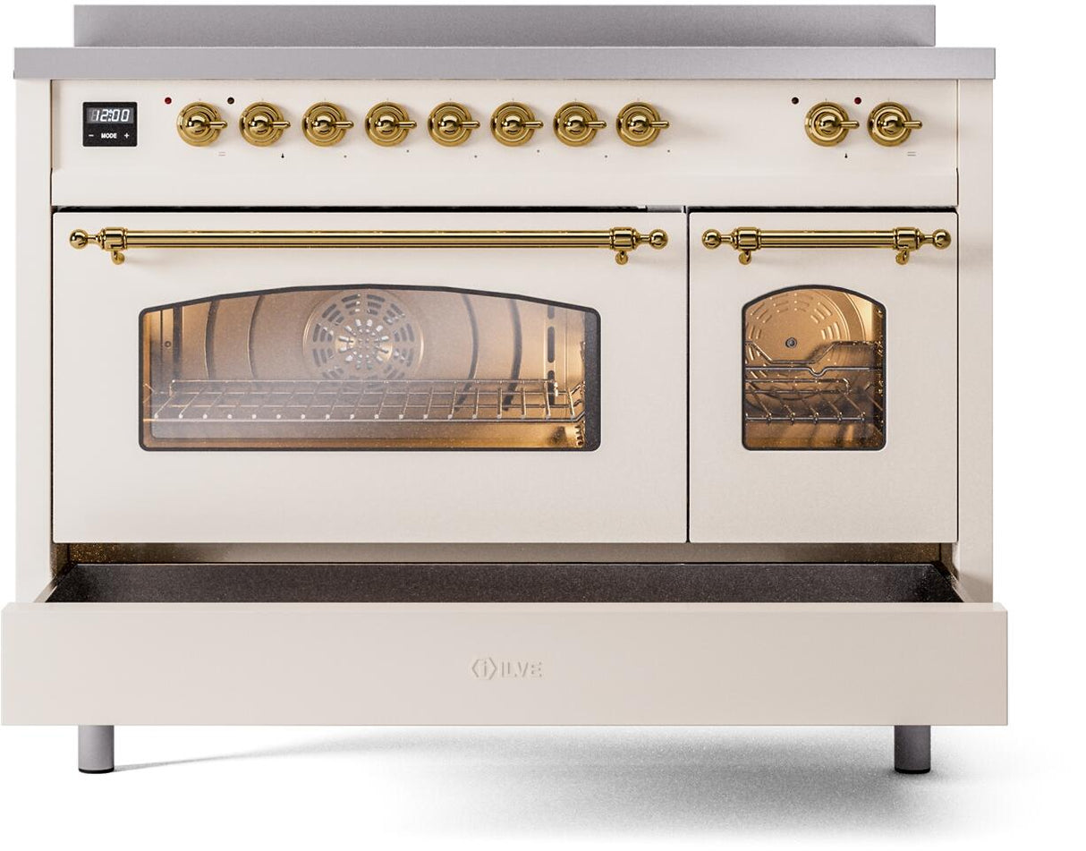 Nostalgie II 48 Inch Electric Freestanding Range in Antique White with Brass Trim
