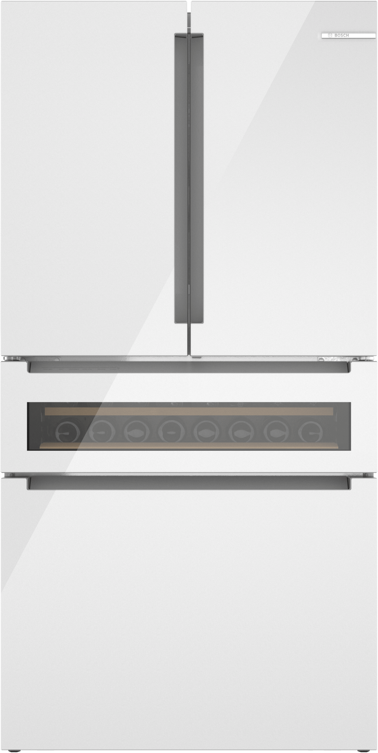 800 Series French Door Bottom Mount Refrigerator, Glass door 36" White, Total No Frost