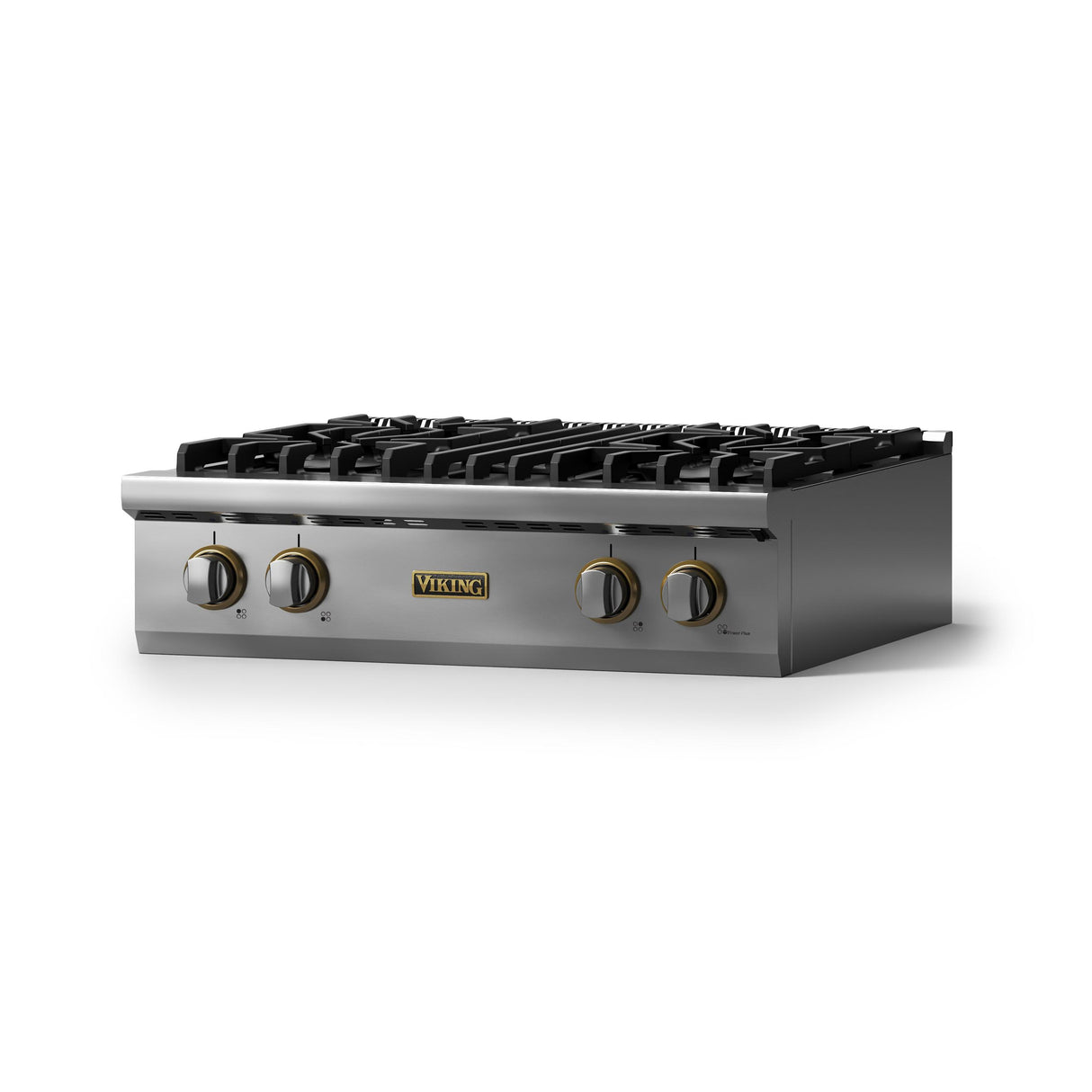 30"W. Gas Rangetop (Finish: Stainless Steel, Trim: Brushed Brass, Fuel: Natural Gas)
