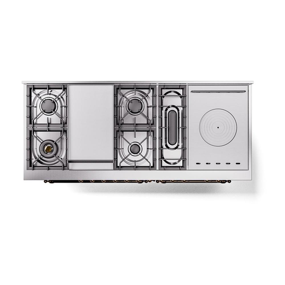 ILVE UN60FSQNMPEGBLP Nostalgie II Noblesse 60 inch Dual Fuel Range (7 Sealed Burners + Griddle + French Top, Liquid Propane, Solid Door, Emerald Green, Burnished)