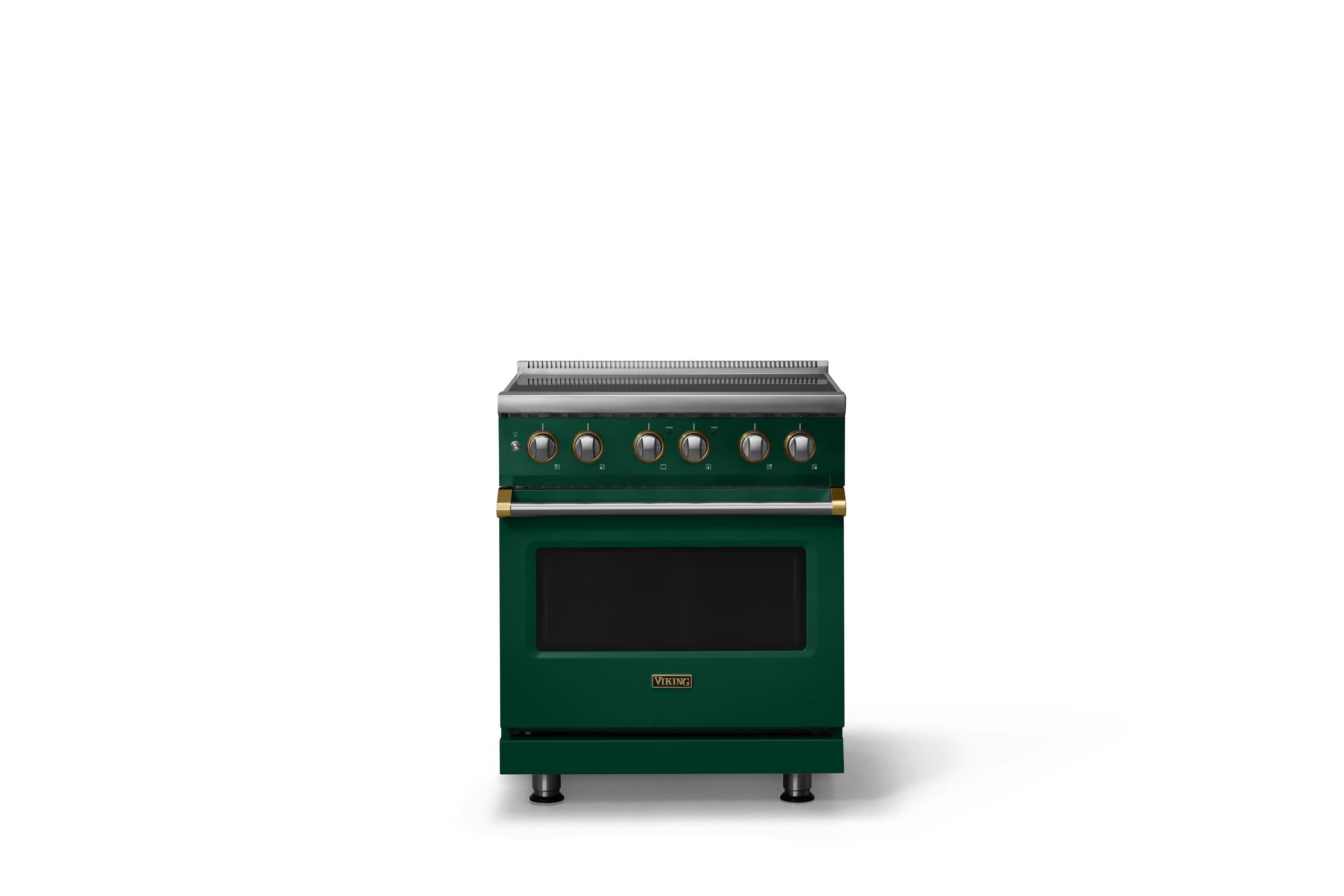 30"W. Induction Range (Finish: Ivy, Trim: Brushed Brass)