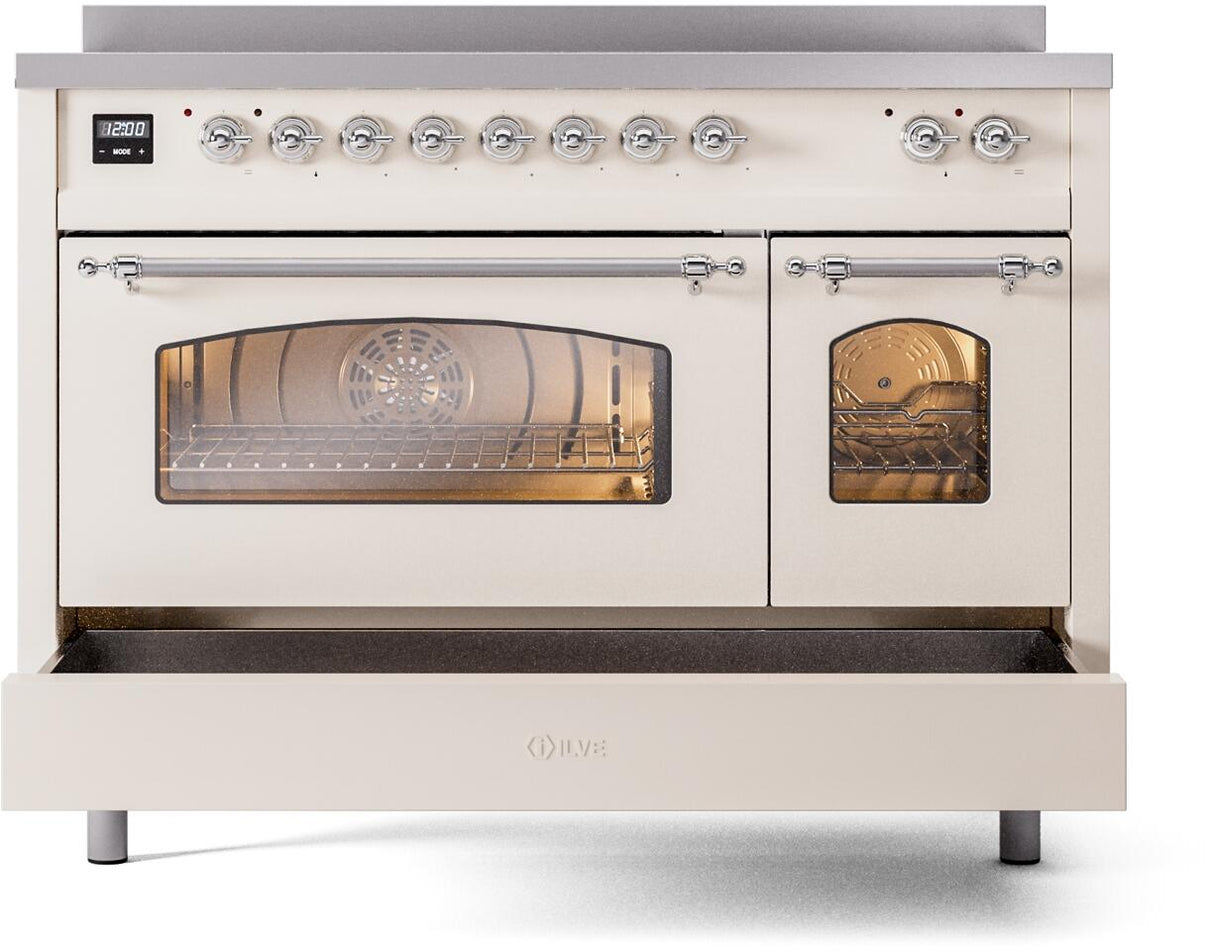Nostalgie II 48 Inch Electric Freestanding Range in Antique White with Chrome Trim