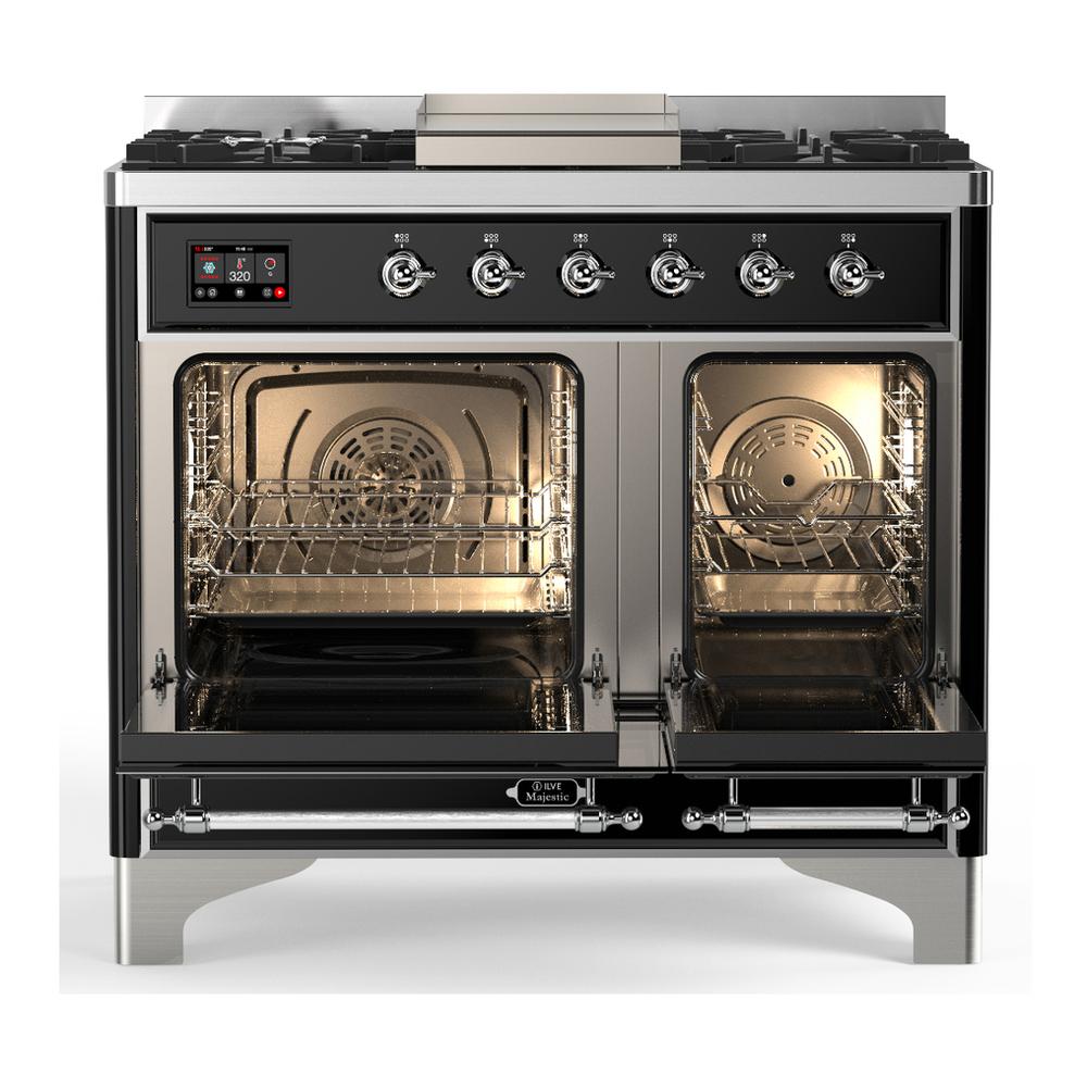 ILVE UMD40FNR3MGC Majestic III 40 inch Dual Fuel Range with 6 Burners and Griddle, Dual Function Burner up to 25,000 BTU (Natural Gas, Triple Glass Door, Graphite Matte, Chrome)